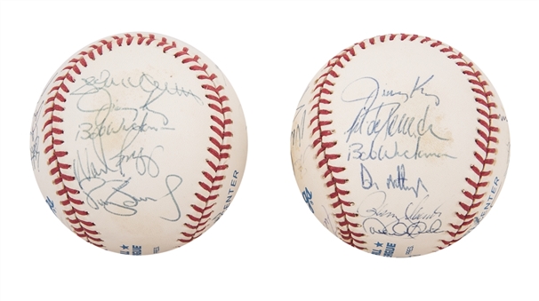 1995 New York Yankees Team Signed Baseballs Lot of (2) with Derek Jeter, Mariano Rivera, Jorge Posada, Andy Pettitte, Mattingly and Boggs - Core Four Players Debut Season (JSA Auction LOA)